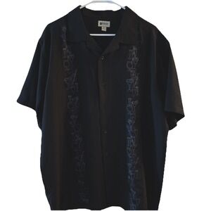 Haggar Shirt Mens XL Black Cocktail‎ Drinks Bartender Short Sleeve Button Up
